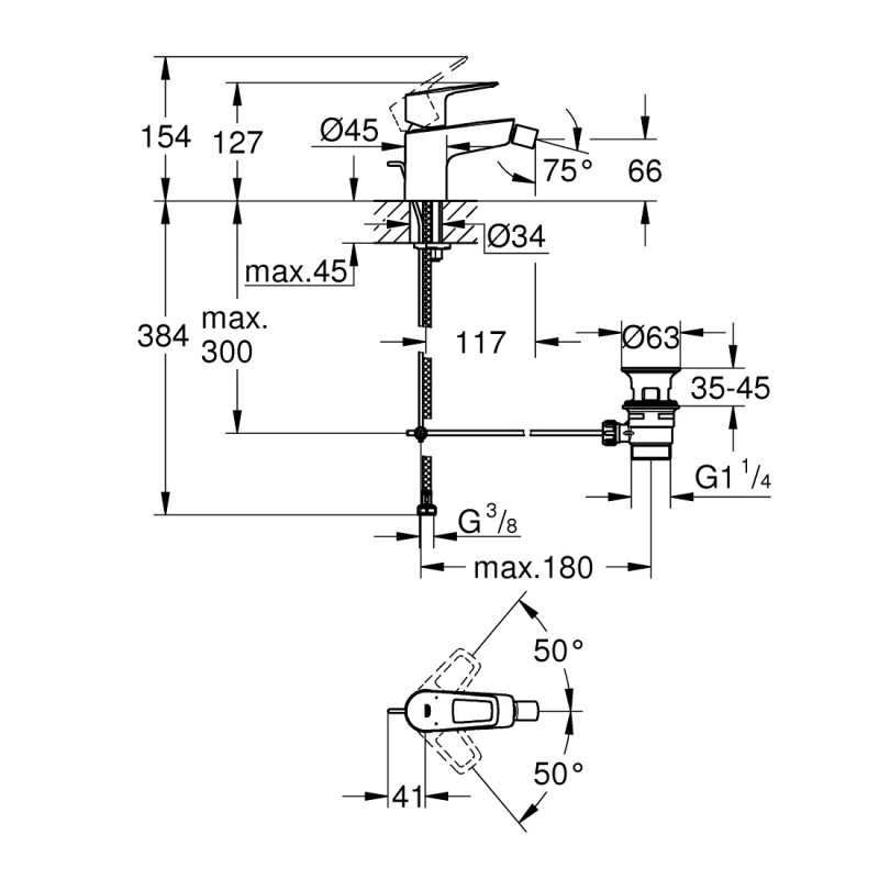 Grohe BAULOOP NEW смеситель для биде, однорычажный, (23338001)