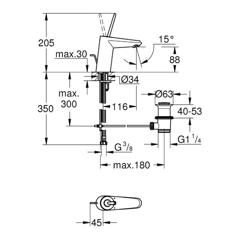 Grohe Eurodisc Joy Змішувач для раковини, одноважiльний, (23425000)