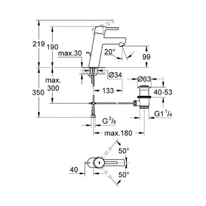 Grohe Concetto Смеситель для раковины, однорычажный, (23450001)
