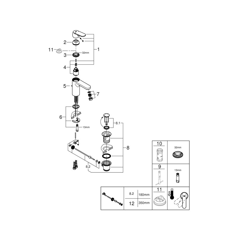 Grohe QuickFix Get Одноважільний змішувач для раковини M-Size (23454000)