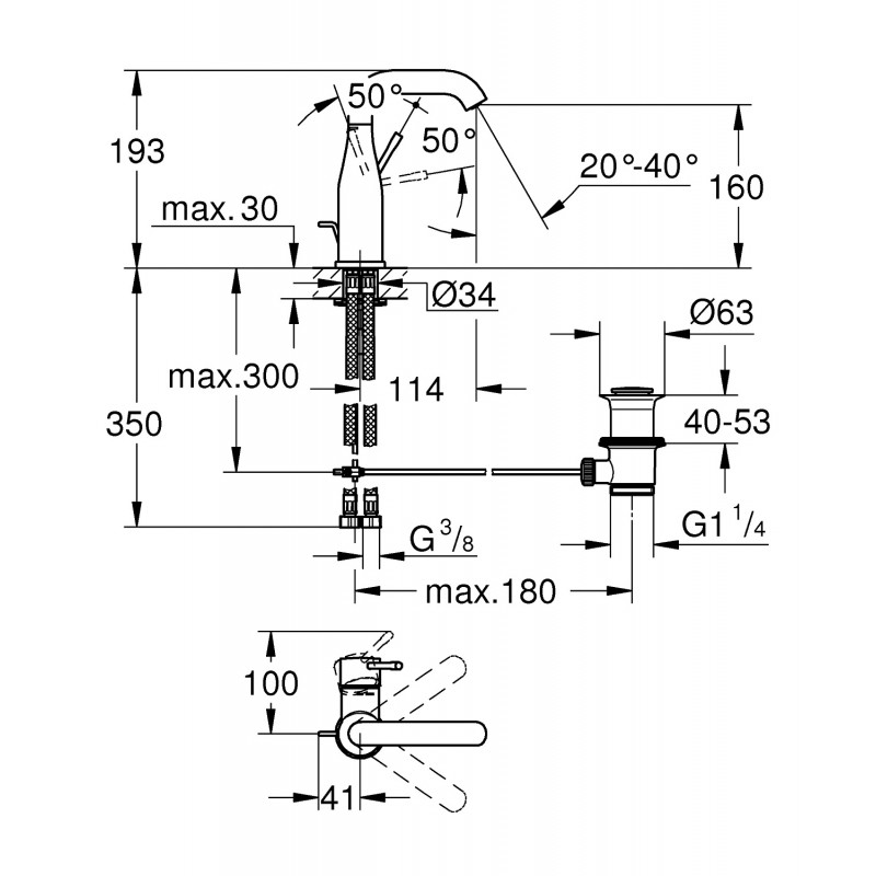 Grohe Essence New Змішувач для раковини, одноважiльний, (23462001)