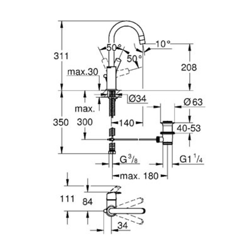 Grohe Eurosmart New Змішувач для раковини, одноважiльний, (23537002)