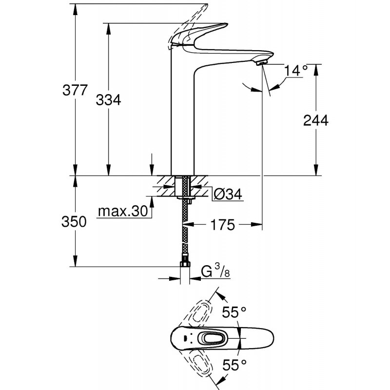 Grohe Eurostyle New Змішувач для раковини, одноважiльний, високий, (23570003)