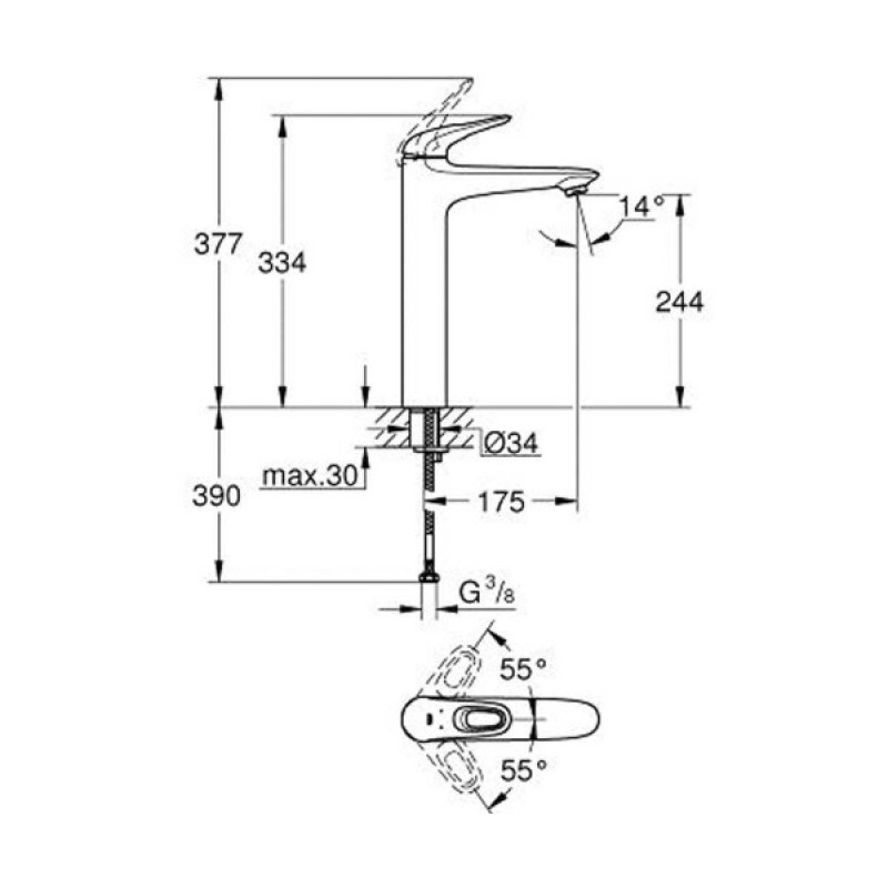Grohe Eurostyle Змішувач одноважільний для вільностоячого умывальника 1/2 XL-розміру, колір білий місяць/хром, (23570LS3)