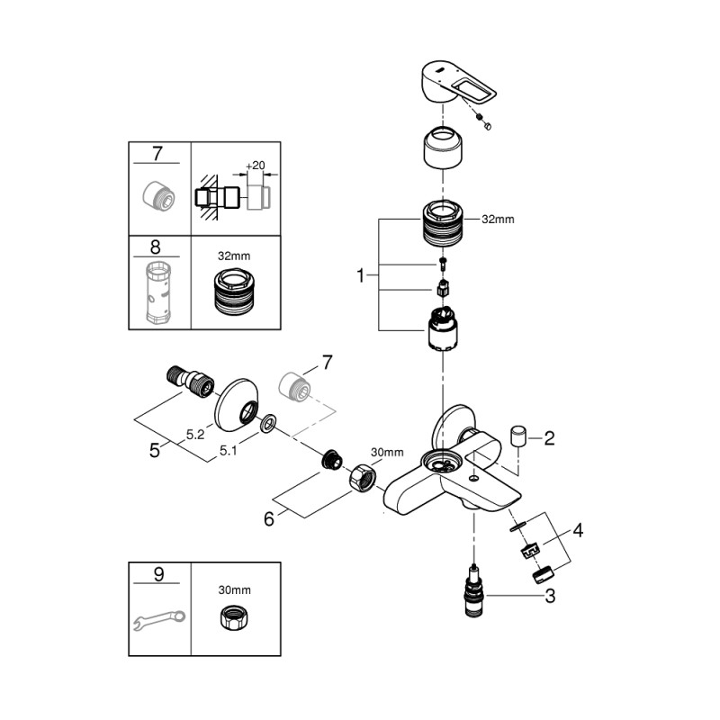 Grohe Змішувач для ванни BauLoop New, хром (23603001)