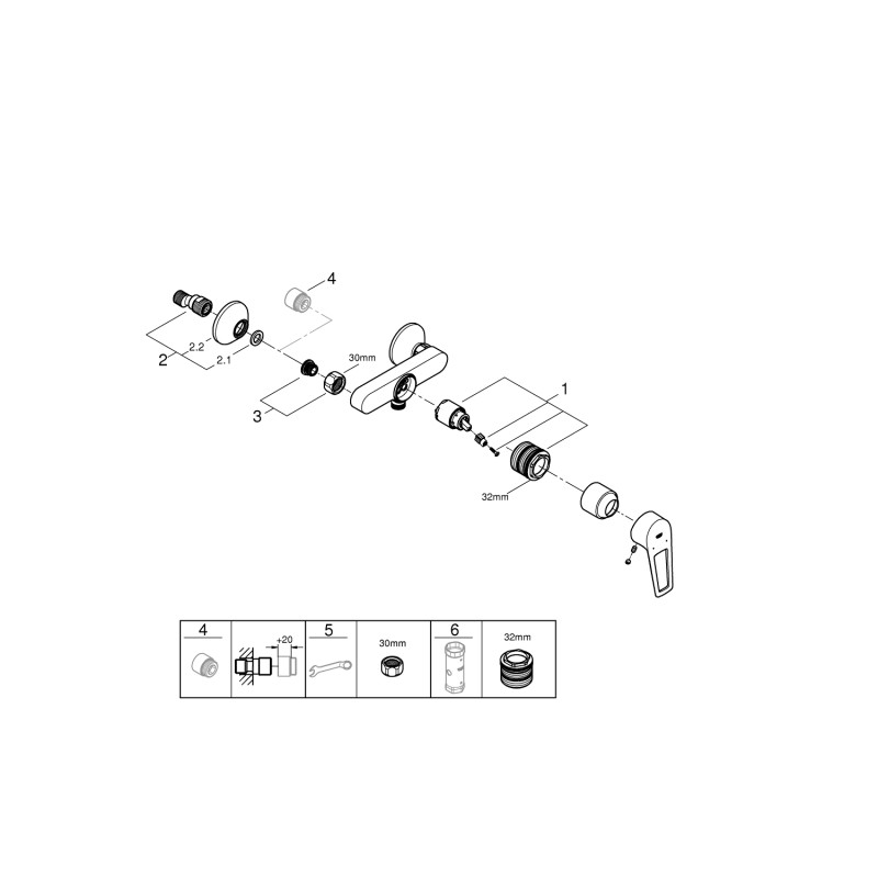 Grohe Змішувач для душа BauLoop New, хром (23634001)
