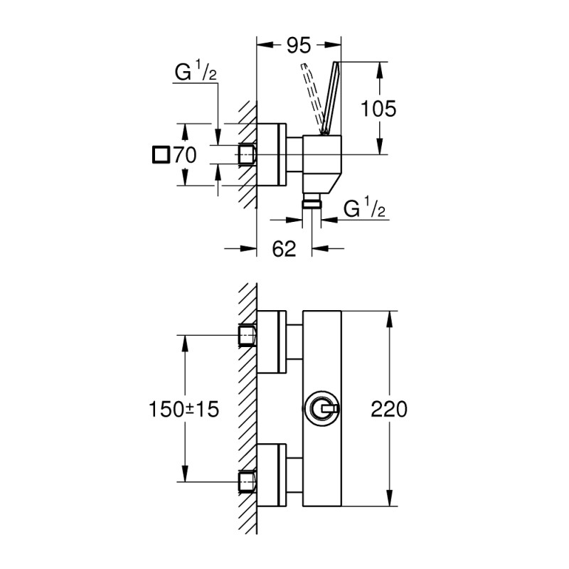 Grohe Eurocube Joy Смеситель для душа однорычажный , DN 15, настен. монтаж, хром, (23665000)