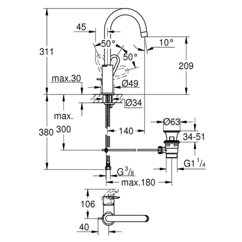 Grohe BauLoop Змішувач для умивальника, (23763000)