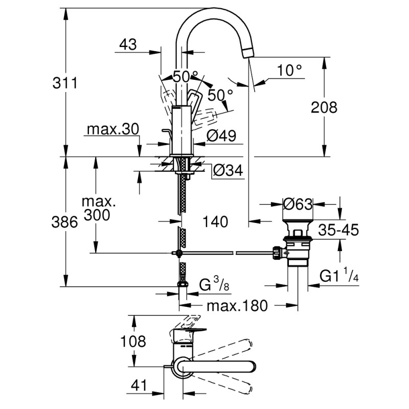 Grohe Змішувач для раковини BauLoop New L-size (23763001)