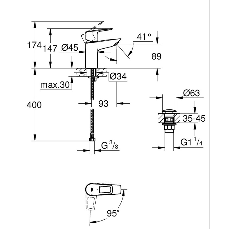 Grohe BauLoop New Одноважільний змішувач для раковини S-Size + нажимний донний клапан (23883001)