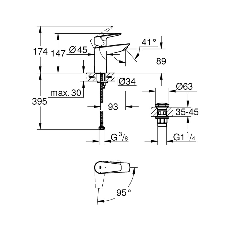 Grohe QuickFix StartEdge Одноважільний змішувач для раковини S-Size (23900001)