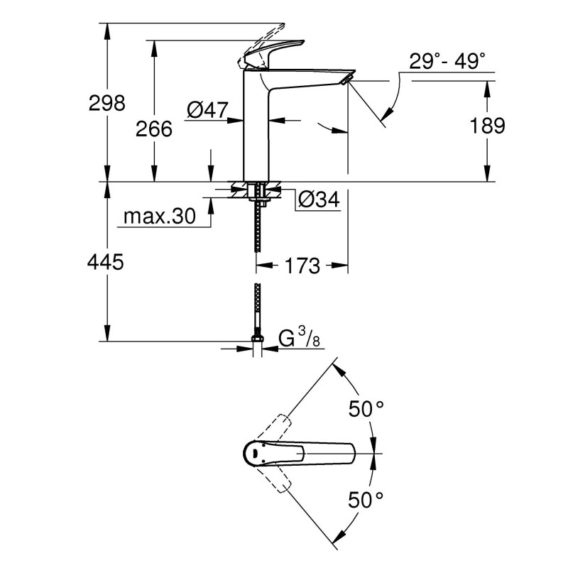 Grohe 239712433 Eurosmart Одноважільний змішувач для раковини XL-Size, чорний матовий urosmart Одноважільний змішувач для раковини XL-Size, чорний матовий (239712433)