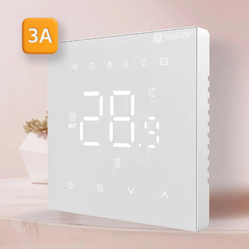 Терморегулятор Navin WT410W-3А 5...35 °C для котлів опалення електронний Wi-Fi Tuya, Smart Life провідне підключення 230В білий (24-104273-8686)