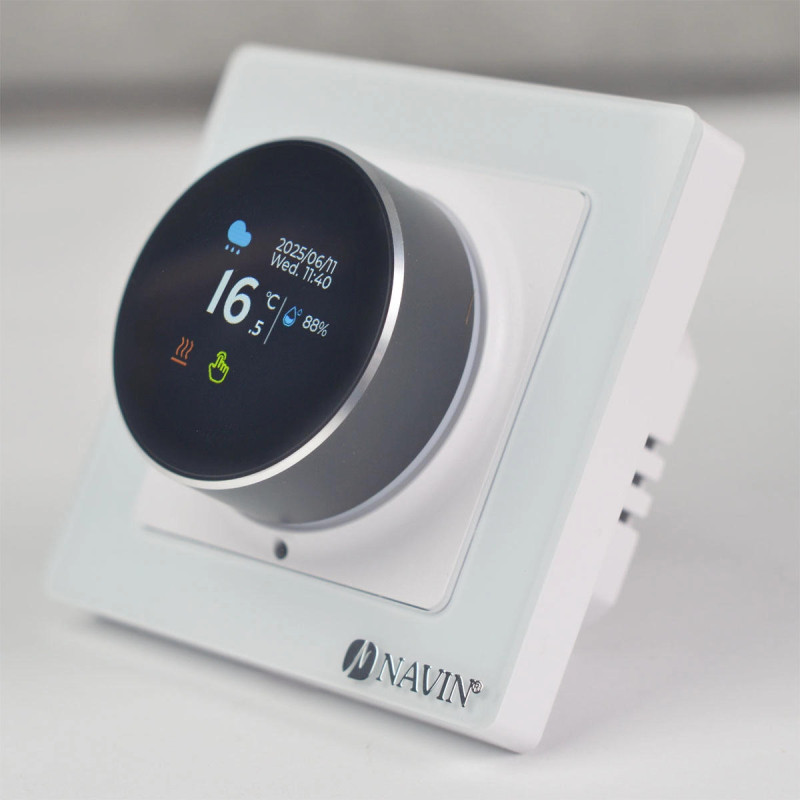 Терморегулятор Navin EH20R-16A 5...35 °C для теплої підлоги електронний Wi-Fi Tuya, Smart Life вбудований дротовий датчик 16A 230В білий (24-160075-0331)