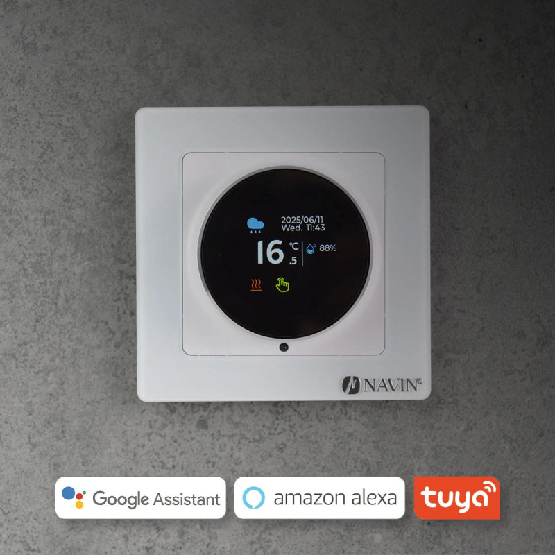 Терморегулятор Navin EH20R-16A 5...35 °C для теплої підлоги електронний Wi-Fi Tuya, Smart Life вбудований дротовий датчик 16A 230В білий (24-160075-0331)