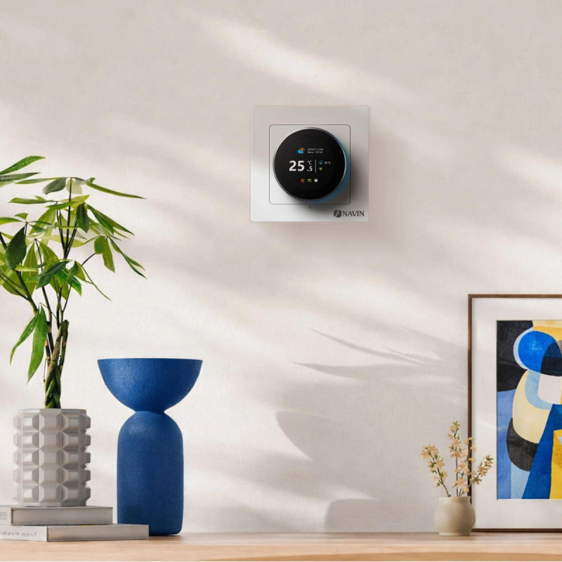 Терморегулятор Navin EH20R-16A 5...35 °C для теплої підлоги електронний Wi-Fi Tuya, Smart Life вбудований дротовий датчик 16A 230В білий (24-160075-0331)