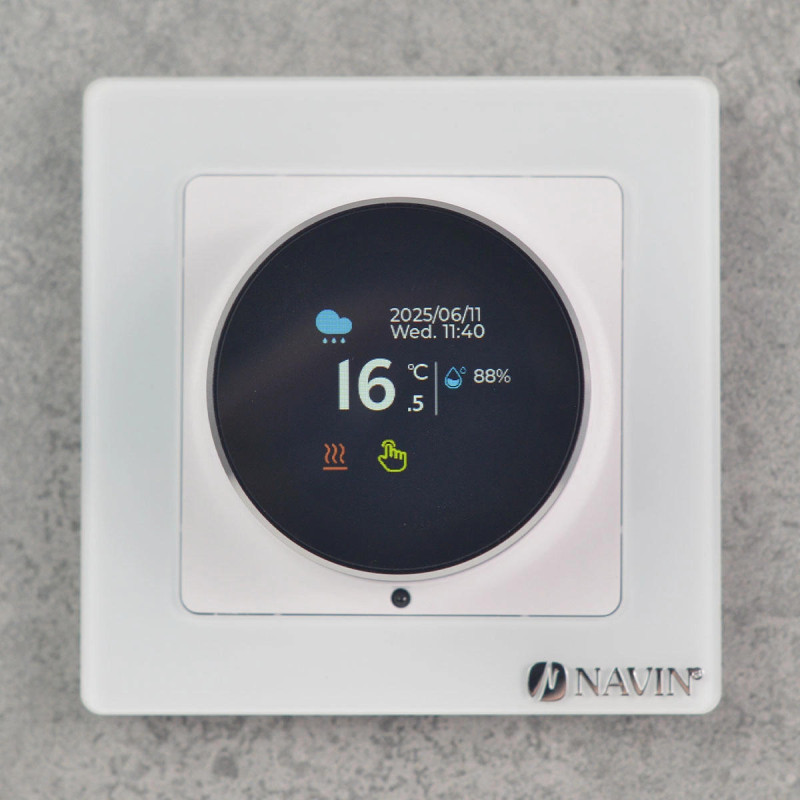 Терморегулятор Navin EH20R-16A 5...35 °C для теплої підлоги електронний Wi-Fi Tuya, Smart Life вбудований дротовий датчик 16A 230В білий (24-160075-0331)