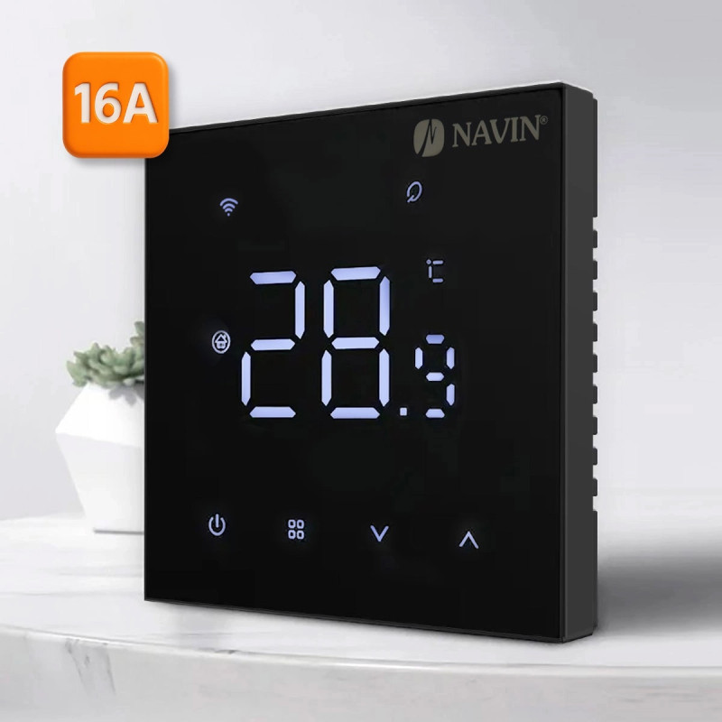 Терморегулятор Navin WT410B-16А 5...35 °C для теплої підлоги електронний Wi-Fi Tuya, Smart Life вбудований дротовий датчик 16A 230В чорний (24-260273-8686)