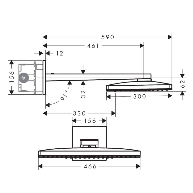 Hansgrohe Rainmaker Select 460 Верхній душ2jet з тримачем зі стіни 450 мм, чорний/хром, (24005600)
