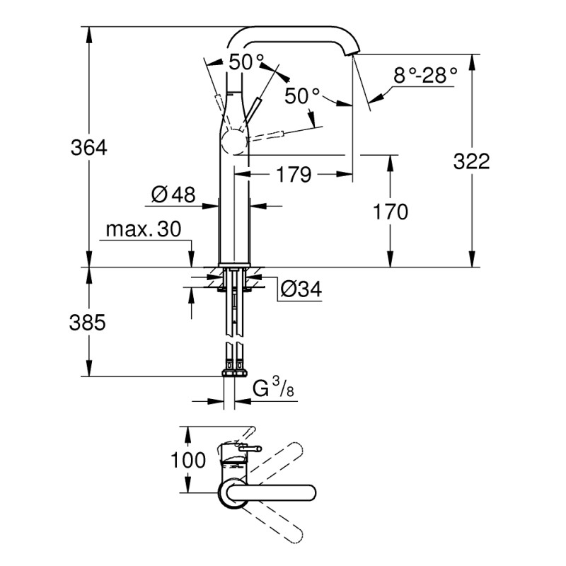 Grohe Essence Одноважільний змішувач для раковини XL-Size (24170001)