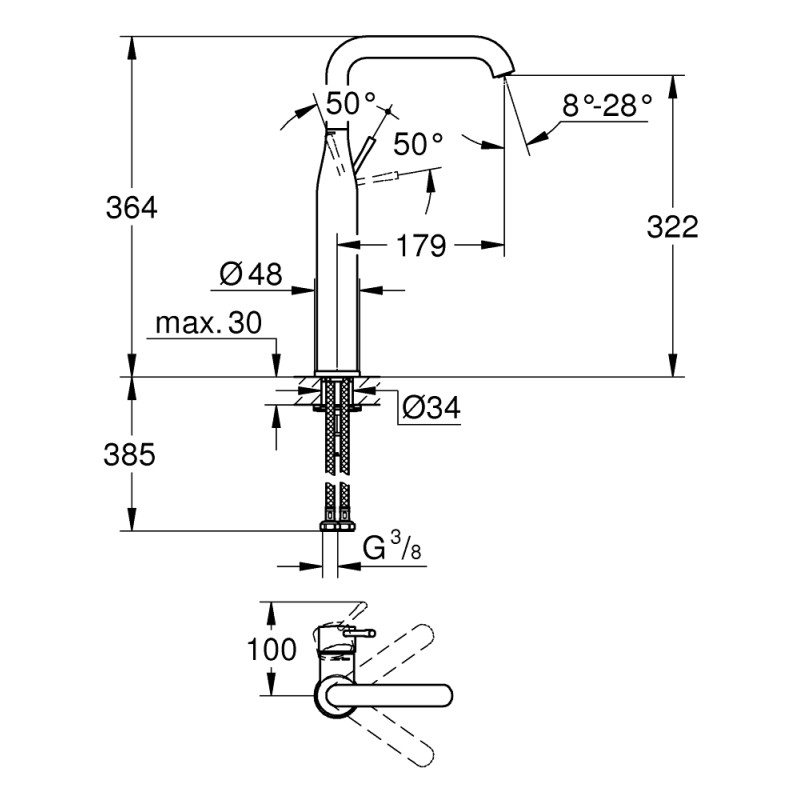 Grohe Essence Одноважільний змішувач для раковини XL-Size (24170GL1)