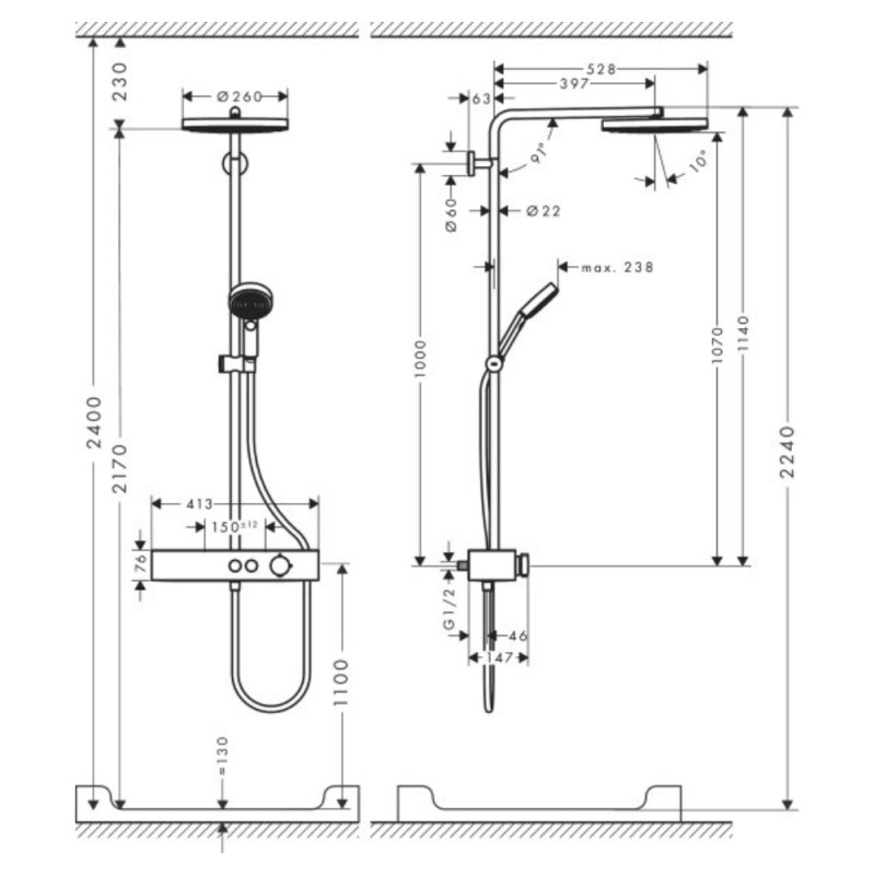 Hansgrohe PULSIFY Showerpipe душевая система 260 с термостатом, цвет черный матовый, (24220670)
