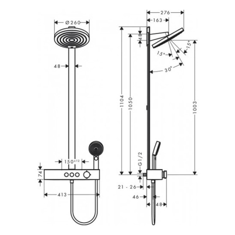Hansgrohe Душова система з термостатом Pulsify Showerpipe 260 (24240000)