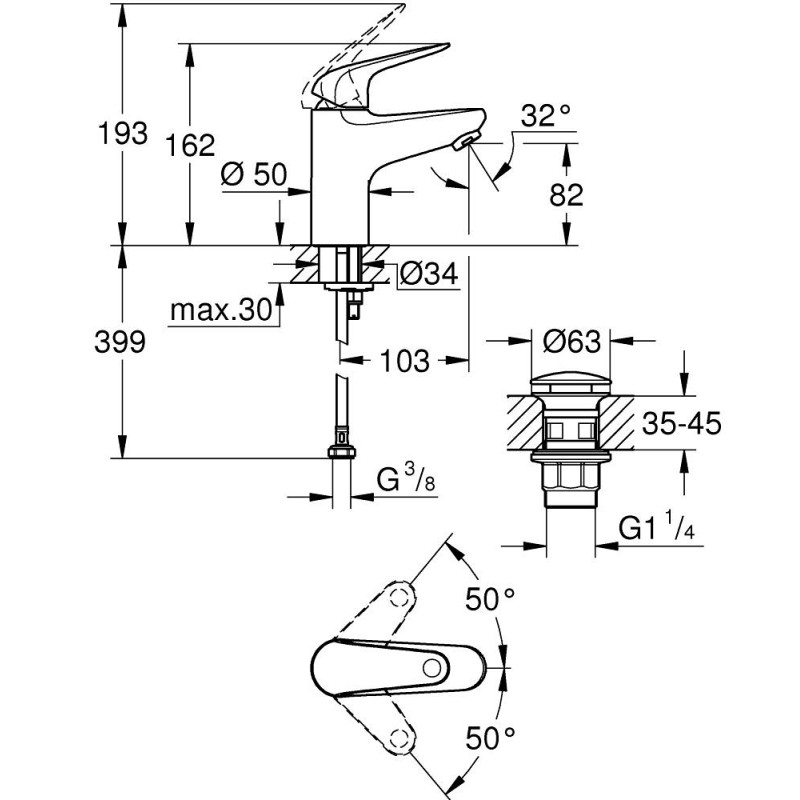 Grohe QuickFix Swift Одноважільний змішувач для раковини S-розміру (24318001)