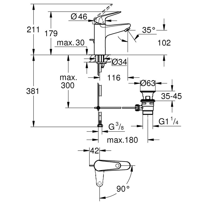 Grohe Swift Одноважільний змішувач для раковини 1/2