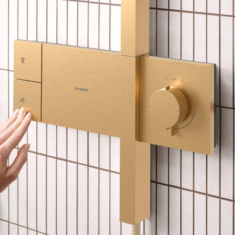 Hansgrohe RAINDANCE ALIVE Q душова система Showerpipe 210/340, 1jet, з термостатом, шліфованна бронза, (24580140)
