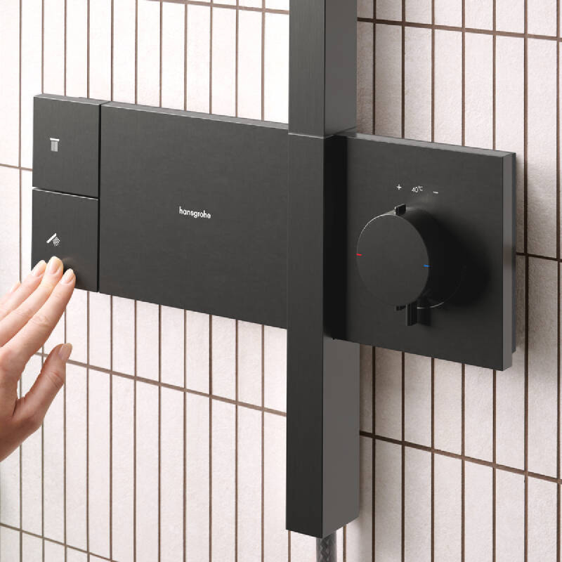 Hansgrohe RAINDANCE ALIVE Q душова система Showerpipe 210/340, 1jet, з термостатом, шліфованний чорний хром, (24580340)