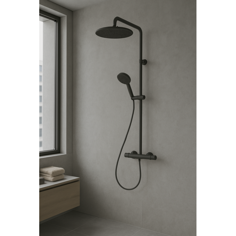 RAINDANCE ALIVE S PURO Showerpipe душова система 300 1jet, з термостатом, шліфованний чорний хром