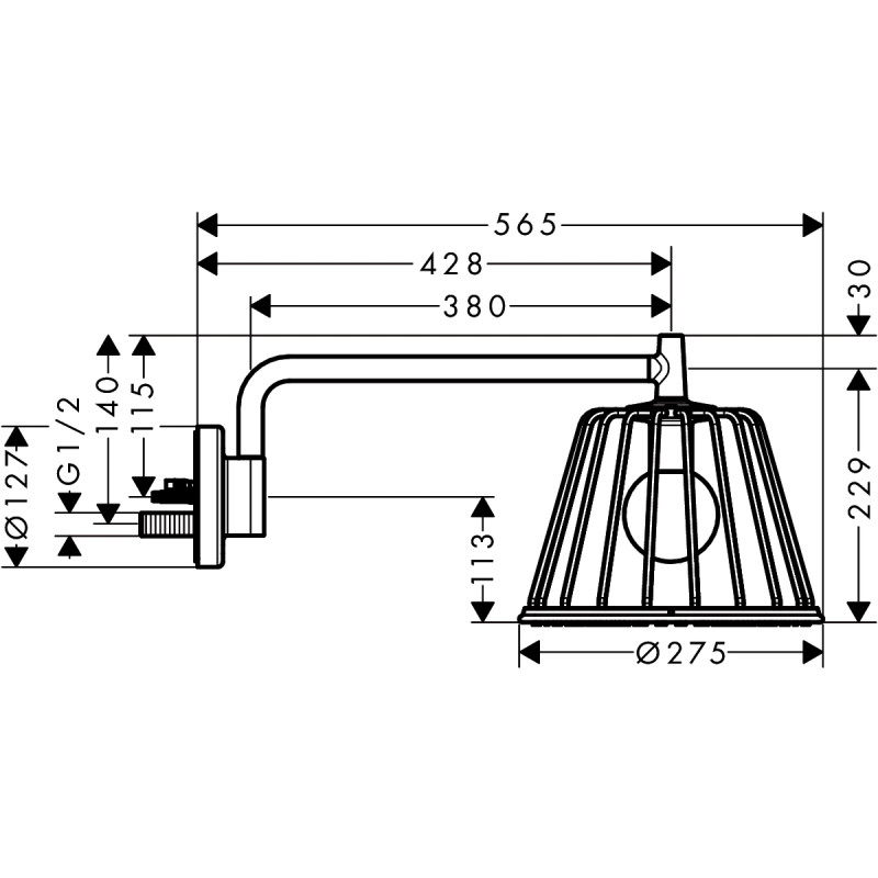 Axor Lamp Shower Душ верхній з лампою, поворотний, 1 вид струменя (чорний хром), (26031000 (polished black))