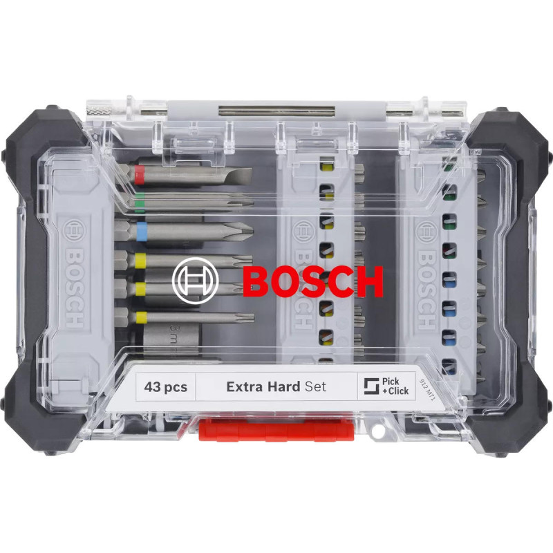 BOSCH Біти Extra Hard Screwdriver Bit Set, набір 46шт, магнітний бітотримач, PH,PZ,T, SL, HEX, кейс (2607017723)