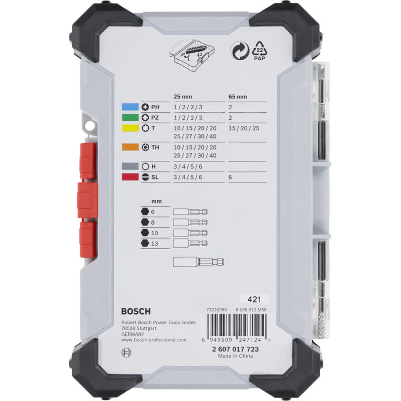 BOSCH Біти Extra Hard Screwdriver Bit Set, набір 46шт, магнітний бітотримач, PH,PZ,T, SL, HEX, кейс (2607017723)
