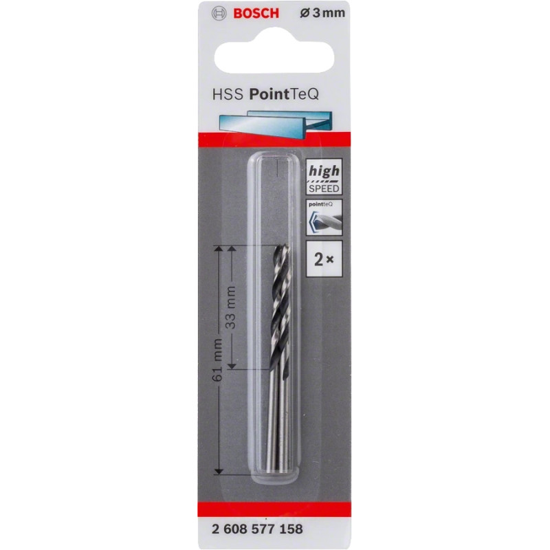 BOSCH Свердло по металу HSS-PointTeQ, 3х33х61мм, 2шт (2608577158)
