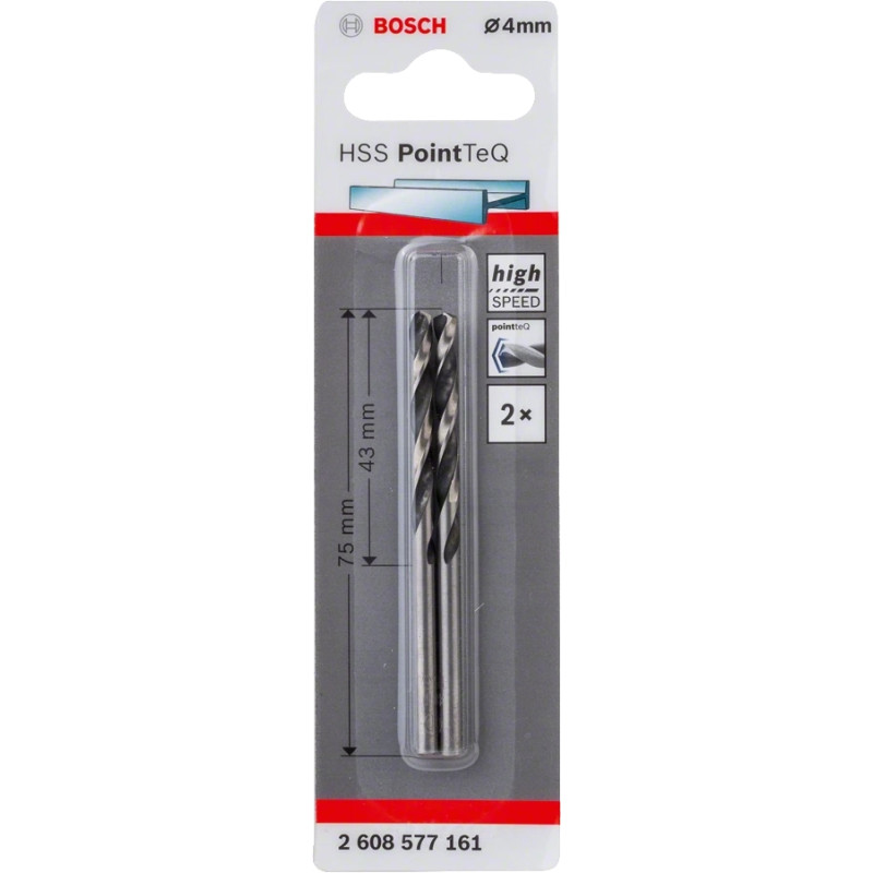 BOSCH Свердло по металу HSS-PointTeQ, 4х43х75мм, 2шт (2608577161)