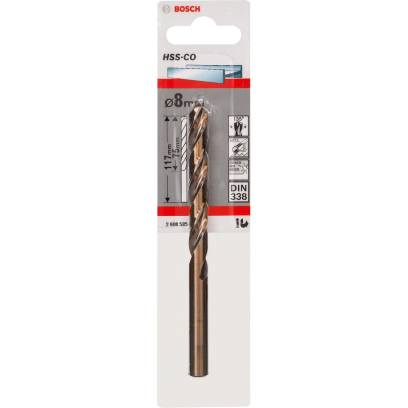 BOSCH Свердло по металу HSS-Co, DIN 338, 8х75мм, 1шт (2608585860)