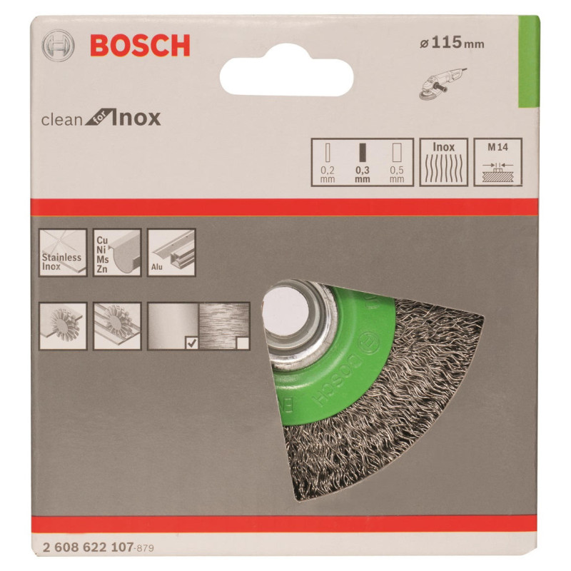 BOSCH Щітка дискова нержавіюча 115мм, 0.3мм, M14 (2608622107)