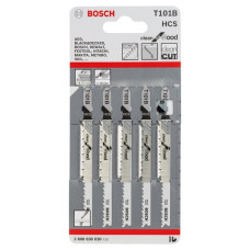 BOSCH Полотно пиляльне для електролобзика по дереву T101B, HCS лобзикова, 5шт (2608630030)