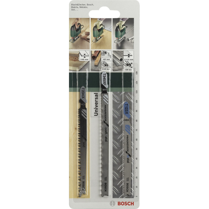 BOSCH Полотно пиляльне для електролобзика по дереву та металу, Progressor Wood and Metal, набір 3шт (2609256743)