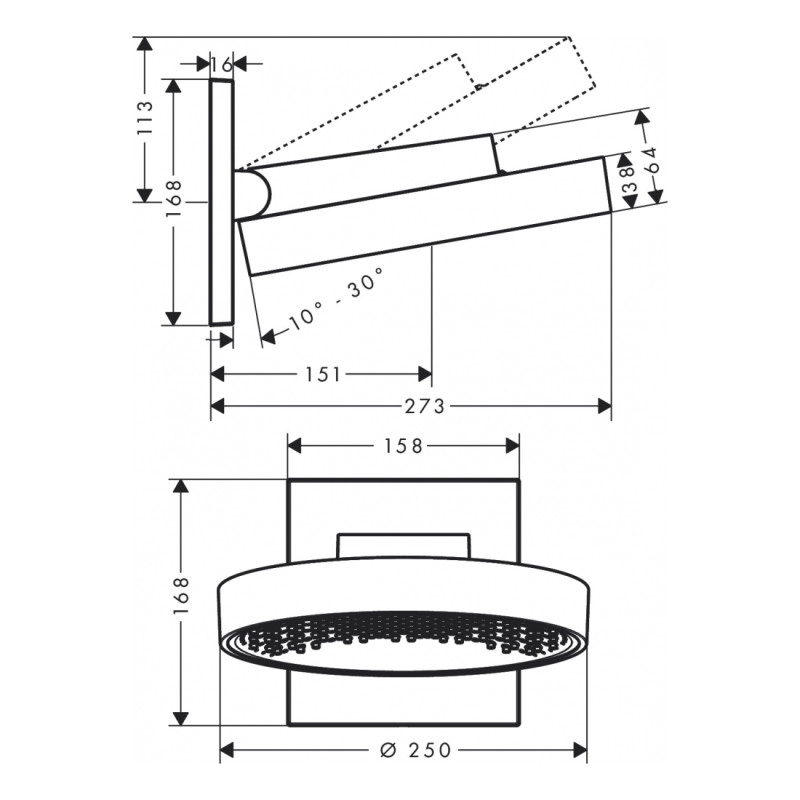 Hansgrohe Rainfinity Верхнiй душ 250 3jet з настiнним тримачем, хром, (26232000)