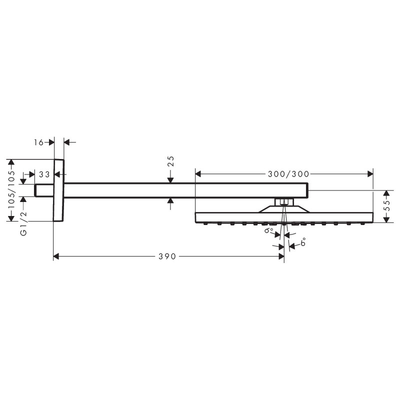 Hansgrohe Raindance E Верхнiй душ 300 Air 1jet, з тримачем 390 мм, шлiфований чорний хром, (26238340)