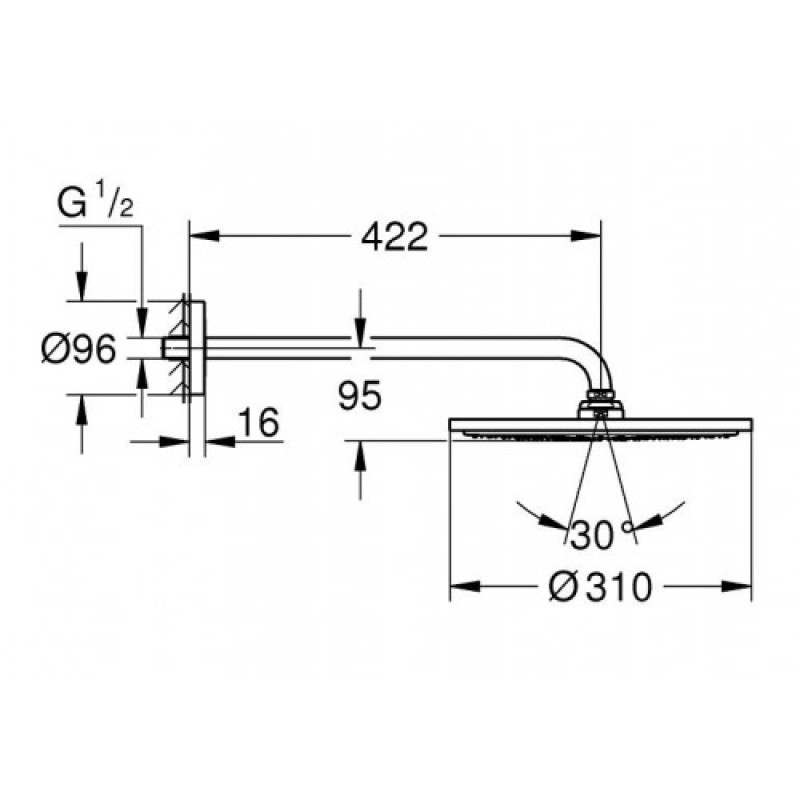 Grohe Верхній душ з душовим кронштейном Rainshower 310 Mono 422 мм (26557000)