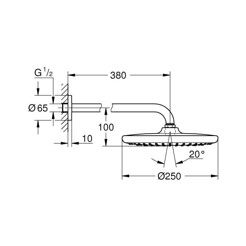 Верхній душ з настінним кронштейном Grohe Tempesta (26668000)