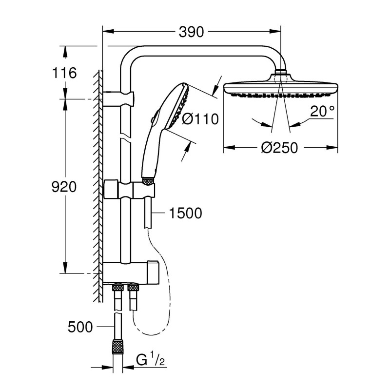 Grohe TEMPESTA SYSTEM FLEX душова система250 , без змішувача, колір хром, (26675001)