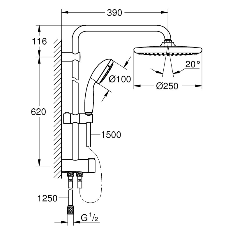 Grohe QuickFix Vitalio Start System 250 Душова система Flex настінного монтажу (266802430)