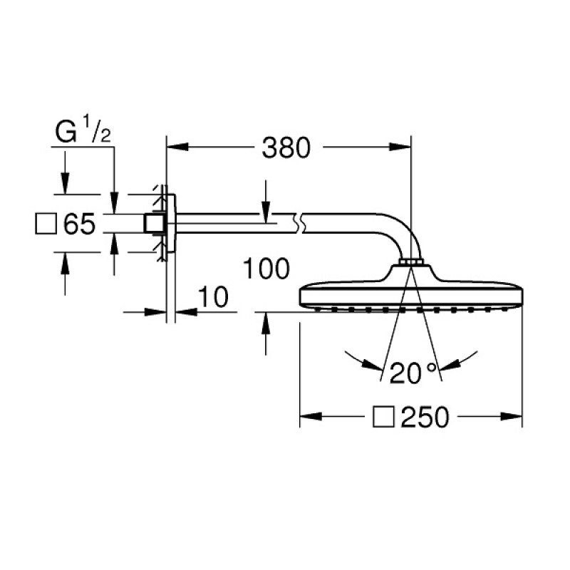 Grohe 26687000 Tempesta 250 Cube верхній душ з кронштейном до стіни mpesta 250 Cube верхній душ з кронштейном до стіни (26687000)
