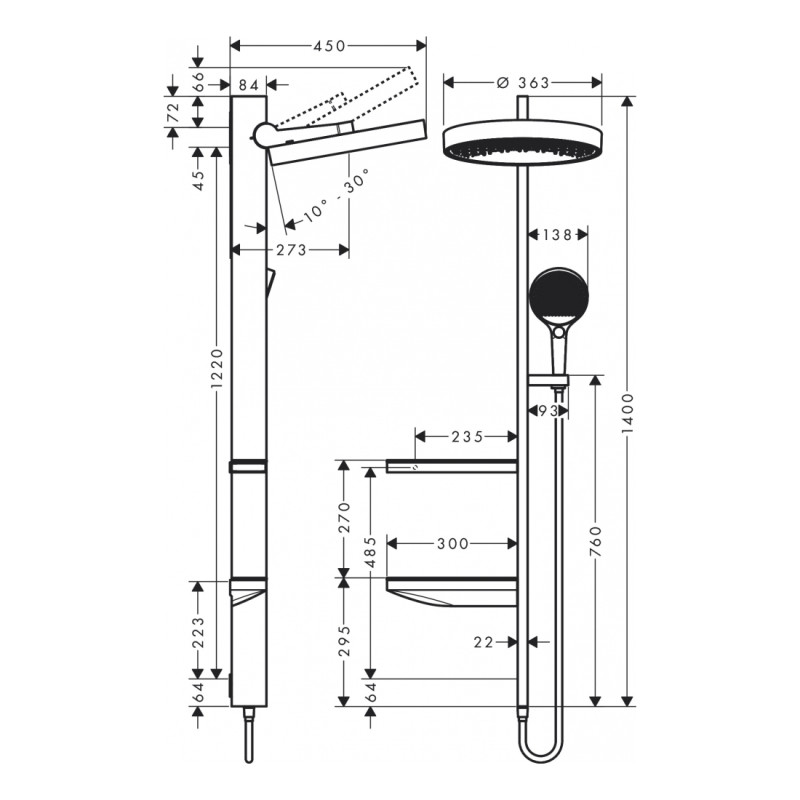 Hansgrohe Душова система Rainfinity Showerpipe 360 ​​1jet хром (26842000)