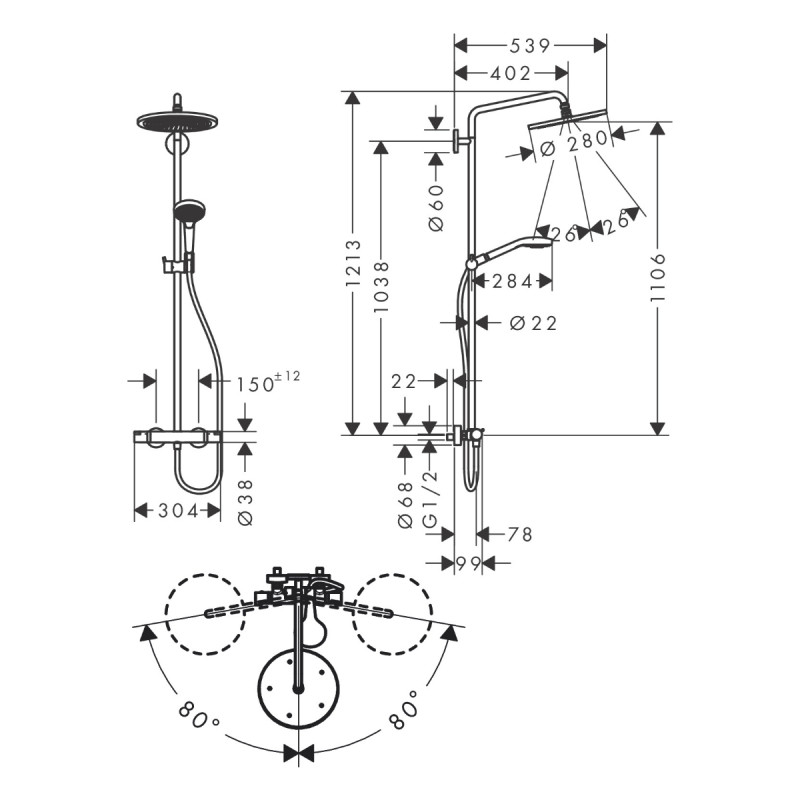 Hansgrohe Душова система Croma Select S 280 1jet (26890990)
